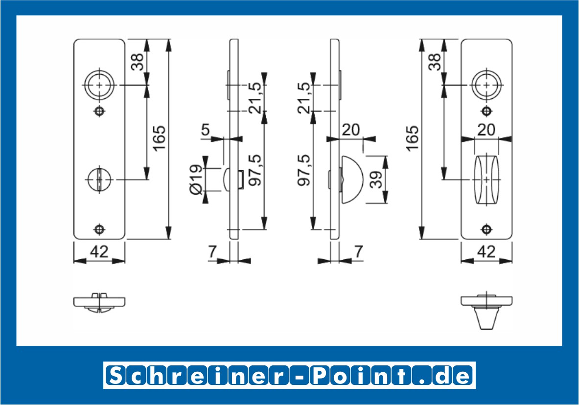 Hoppe Kurzschild 202KP Aluminium F4 Alu Bronze Bad / WC